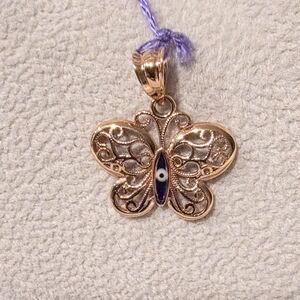 🎀 18K Real Rose Gold Butterfly Evil Eye Pendant
